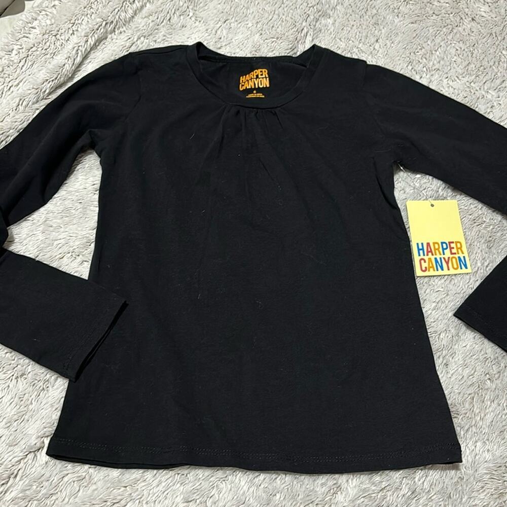 Harper canyon 6 long sleeve black tee Colton spandex NWT neckline gathers